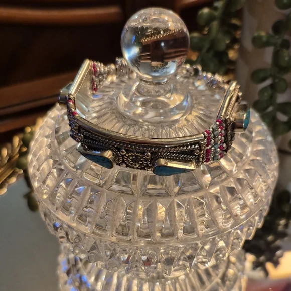 Boho .925 Sterling Silver Turquoise Beaded Bracelet - Picture 6 of 9